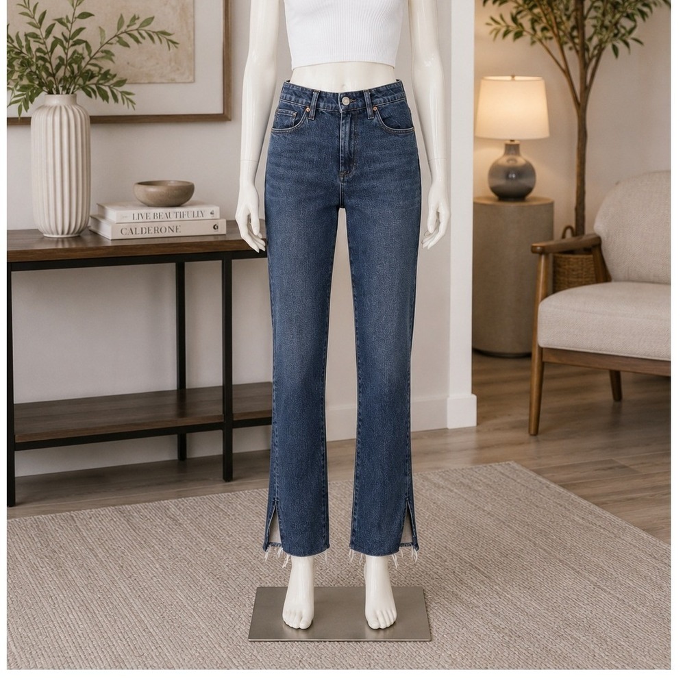 BLANKNYC Womens The Cooper Straight Leg Jeans Dark Wash Raw Hem 25